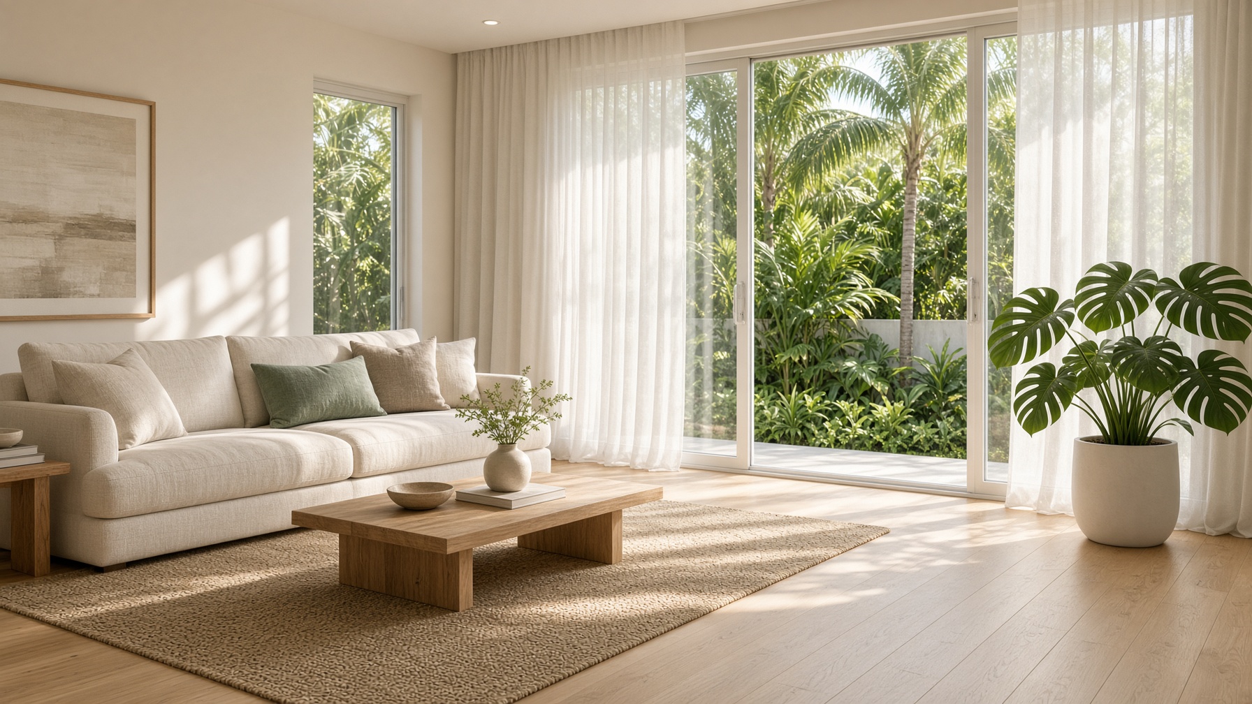 Sunlit living room after a Maite clean
